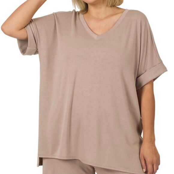 - Plus size cute short T-shirt set ASH MOCHA - Picture 1 of 11